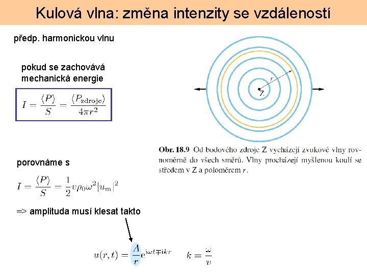 Kulová vlna: změna intenzity se vzdáleností předp. harmonickou vlnu pokud se zachovává mechanická energie