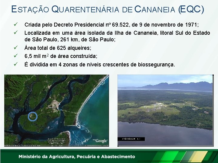 ESTAÇÃO QUARENTENÁRIA DE CANANEIA (EQC) ü ü Criada pelo Decreto Presidencial nº 69. 522,