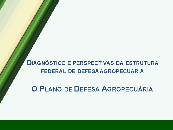 DIAGNÓSTICO E PERSPECTIVAS DA ESTRUTURA FEDERAL DE DEFESA AGROPECUÁRIA O PLANO DE DEFESA AGROPECUÁRIA