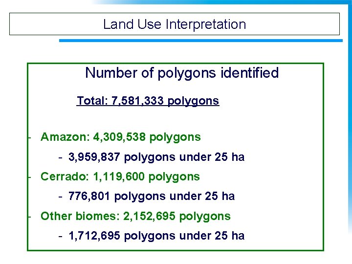 Land Use Interpretation Number of polygons identified Total: 7, 581, 333 polygons - Amazon: