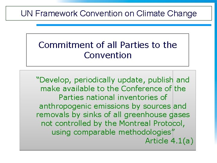 UN Framework Convention on Climate Change Commitment of all Parties to the Convention “Develop,