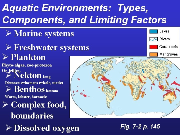 Aquatic Environments: Types, Components, and Limiting Factors Ø Marine systems Ø Freshwater systems Ø