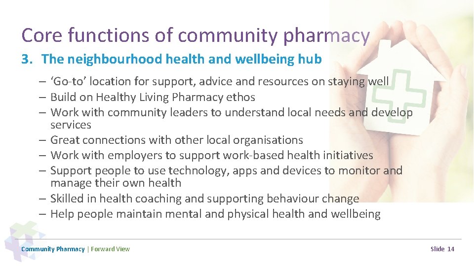 Core functions of community pharmacy 3. The neighbourhood health and wellbeing hub – ‘Go-to’