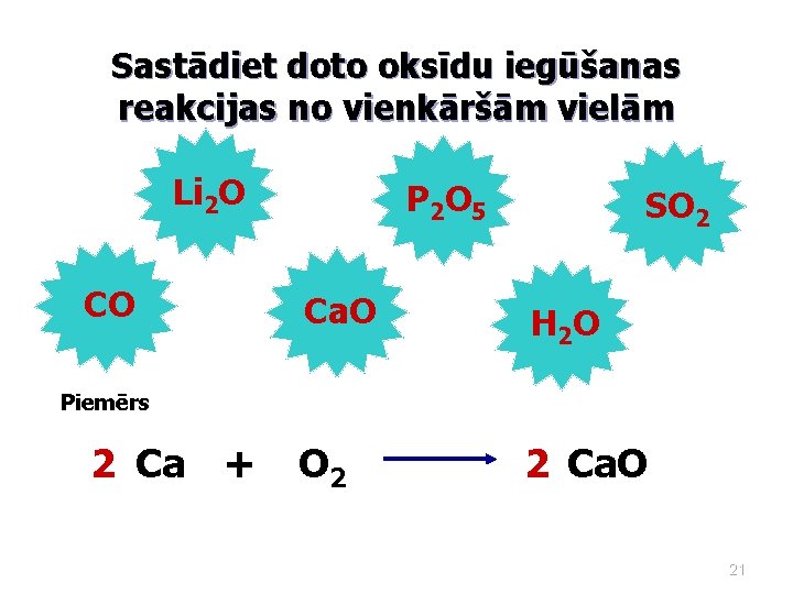 Sastādiet doto oksīdu iegūšanas reakcijas no vienkāršām vielām Li 2 O CO P 2