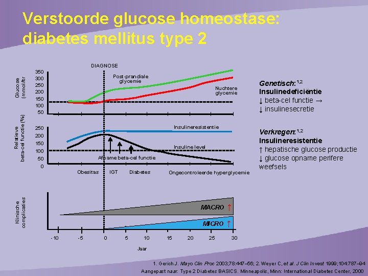 Verstoorde glucose homeostase: diabetes mellitus type 2 Relatieve beta-cel functie (%) Glucose (mmol/ltr DIAGNOSE