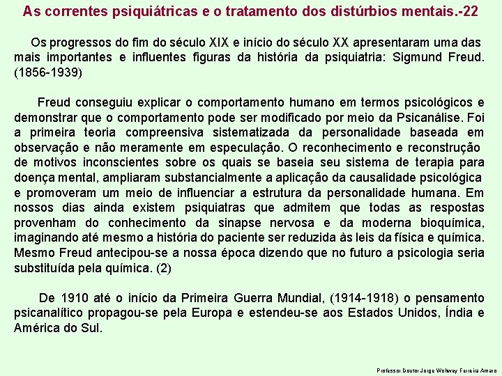 As correntes psiquiátricas e o tratamento dos distúrbios mentais. -22 Os progressos do fim