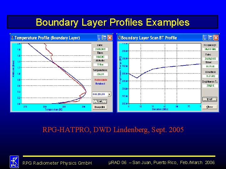 Boundary Layer Profiles Examples RPG-HATPRO, DWD Lindenberg, Sept. 2005 RPG Radiometer Physics Gmb. H