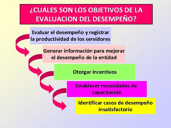 ¿CUÁLES SON LOS OBJETIVOS DE LA EVALUACION DEL DESEMPEÑO? Evaluar el desempeño y registrar