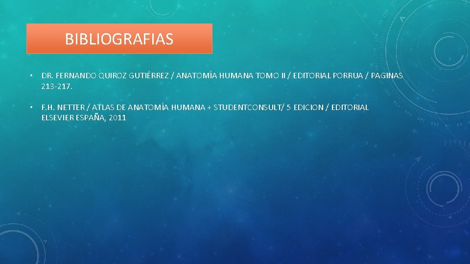 BIBLIOGRAFIAS • DR. FERNANDO QUIROZ GUTIÉRREZ / ANATOMÍA HUMANA TOMO II / EDITORIAL PORRUA