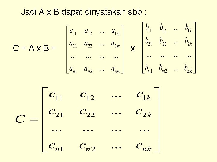 Jadi A x B dapat dinyatakan sbb : C=Ax. B= x 