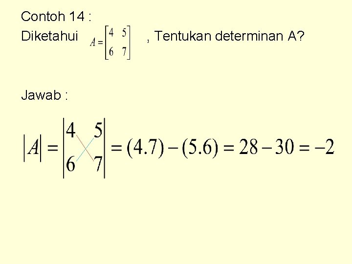 Contoh 14 : Diketahui Jawab : , Tentukan determinan A? 