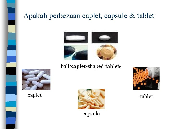 Apakah perbezaan caplet, capsule & tablet ball/caplet-shaped tablets caplet tablet capsule 