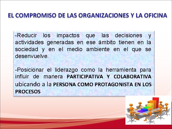 EL COMPROMISO DE LAS ORGANIZACIONES Y LA OFICINA -Reducir los impactos que las decisiones