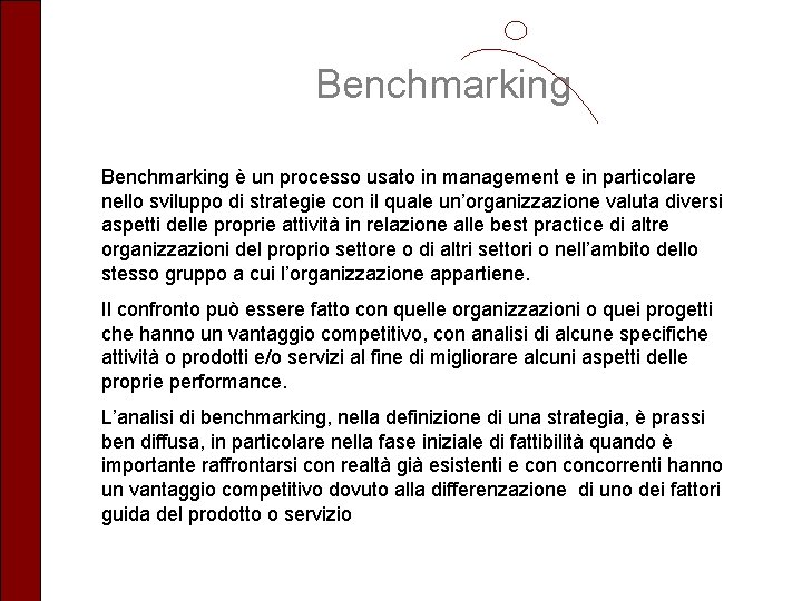 Benchmarking è un processo usato in management e in particolare nello sviluppo di strategie