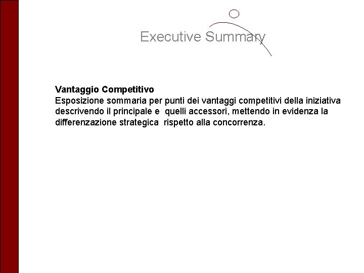 Executive Summary Vantaggio Competitivo Esposizione sommaria per punti dei vantaggi competitivi della iniziativa descrivendo