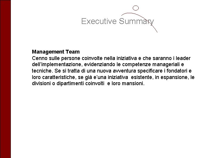 Executive Summary Management Team Cenno sulle persone coinvolte nella iniziativa e che saranno i