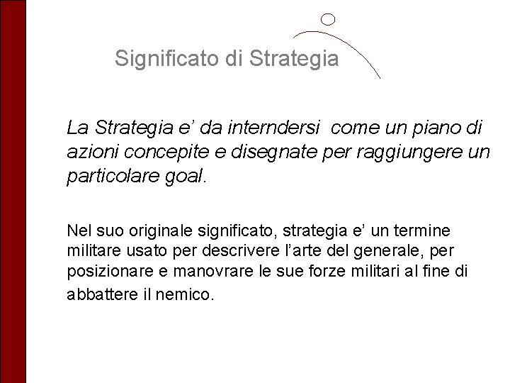 Significato di Strategia La Strategia e’ da interndersi come un piano di azioni concepite