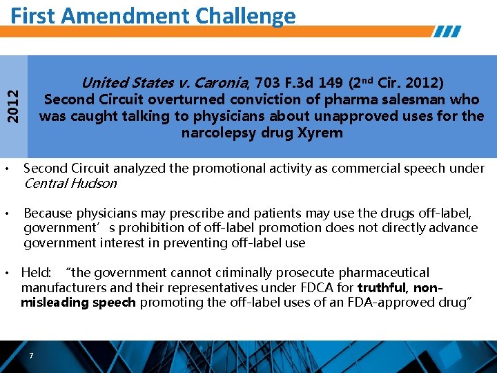 First Amendment Challenge United States v. Caronia, 703 F. 3 d 149 (2 nd