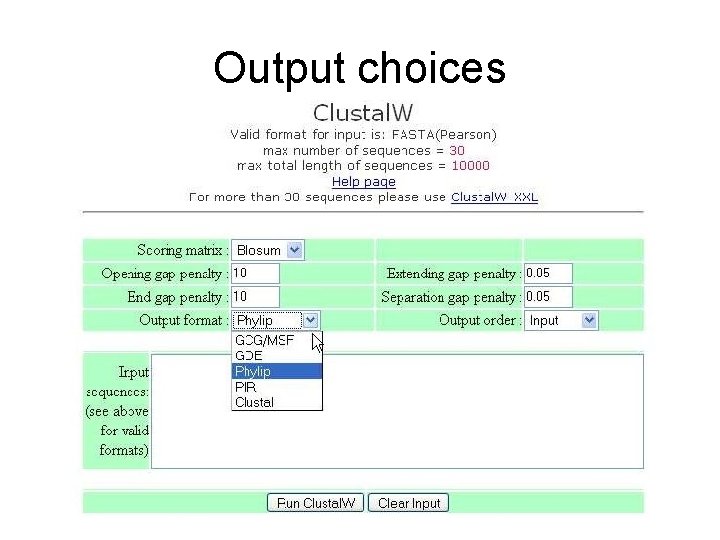 Output choices 