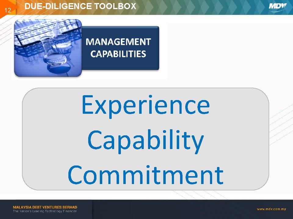 12 DUE-DILIGENCE TOOLBOX Experience Capability Commitment www. mdv. com. my 