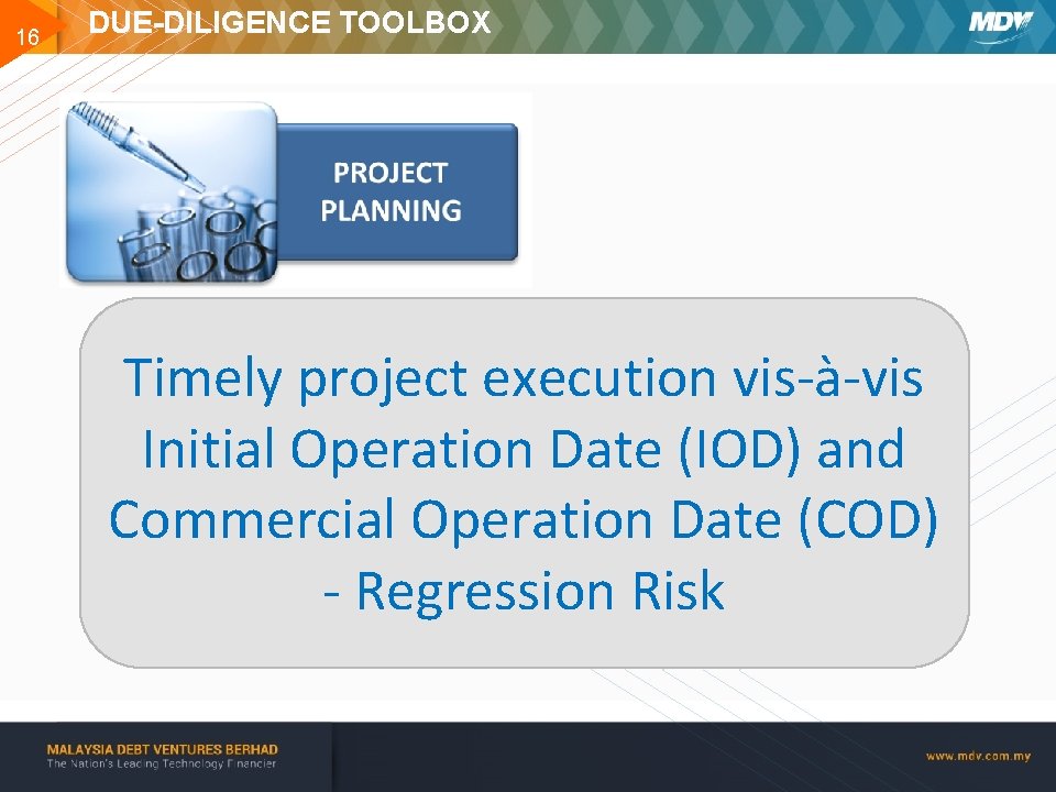 16 DUE-DILIGENCE TOOLBOX Timely project execution vis-à-vis Initial Operation Date (IOD) and Commercial Operation