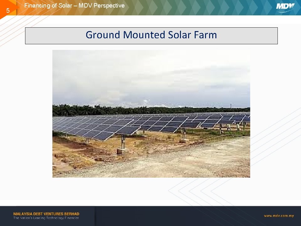 5 Financing of Solar – MDV Perspective Ground Mounted Solar Farm www. mdv. com.