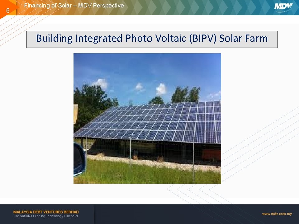 6 Financing of Solar – MDV Perspective Building Integrated Photo Voltaic (BIPV) Solar Farm