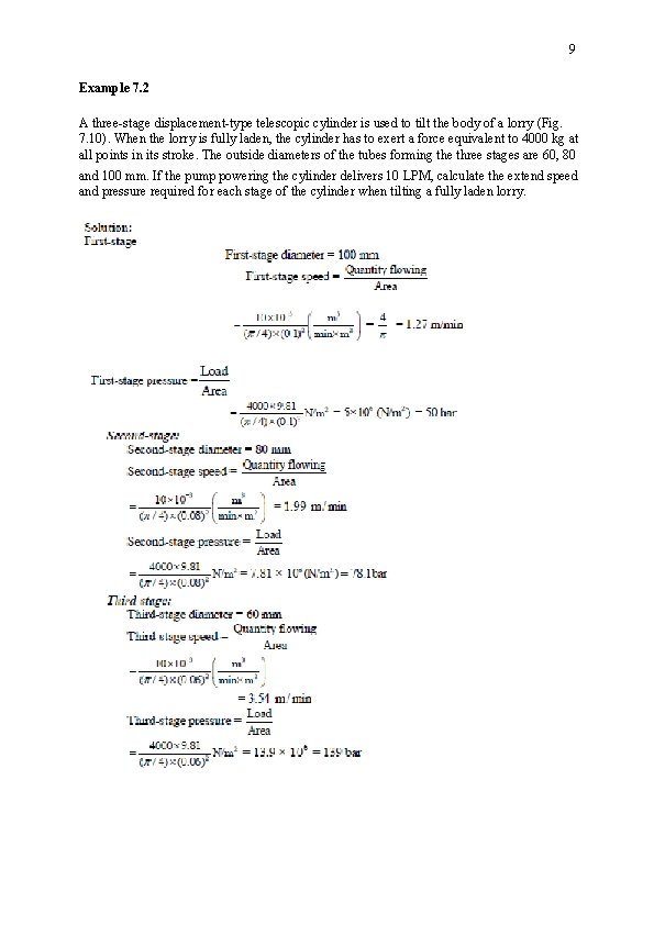 9 Example 7. 2 A three-stage displacement-type telescopic cylinder is used to tilt the 9 Example 7. 2 A three-stage displacement-type telescopic cylinder is used to tilt the