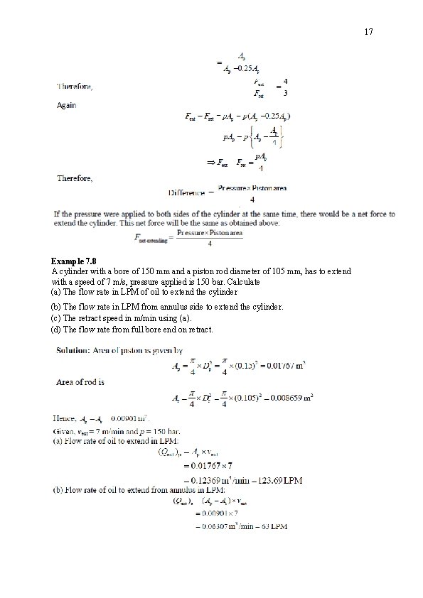 17 Example 7. 8 A cylinder with a bore of 150 mm and a