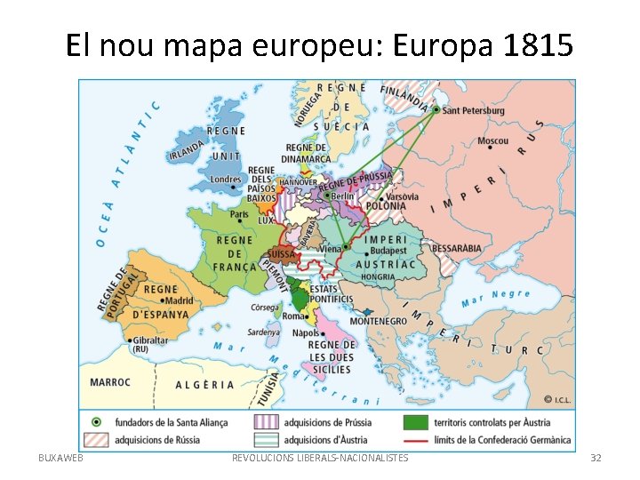 El nou mapa europeu: Europa 1815 BUXAWEB REVOLUCIONS LIBERALS-NACIONALISTES 32 