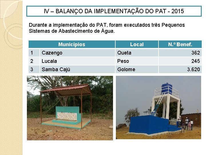 IV – BALANÇO DA IMPLEMENTAÇÃO DO PAT - 2015 Durante a implementação do PAT,