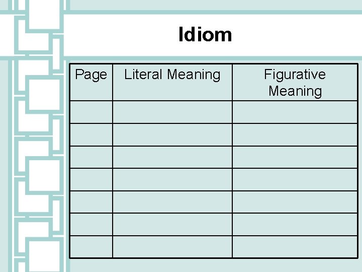 Idiom Page Literal Meaning Figurative Meaning 