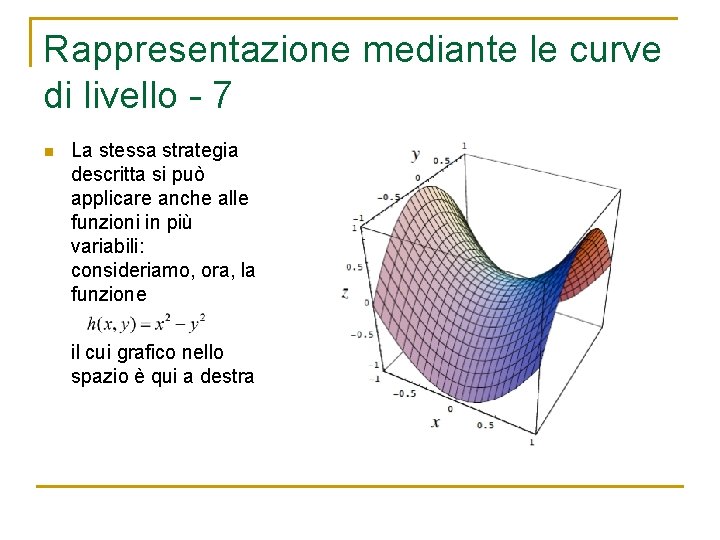 Rappresentazione mediante le curve di livello - 7 n La stessa strategia descritta si