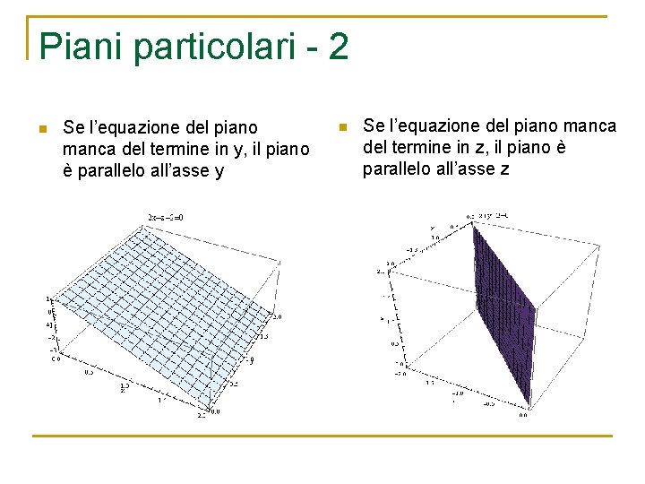 Piani particolari - 2 n Se l’equazione del piano manca del termine in y,