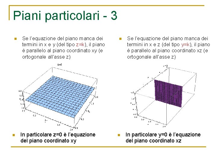 Piani particolari - 3 n n Se l’equazione del piano manca dei termini in