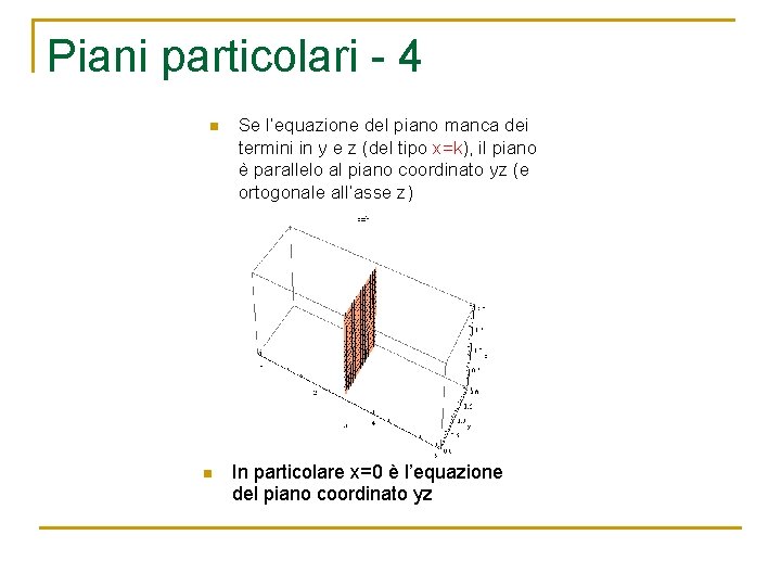 Piani particolari - 4 n n Se l’equazione del piano manca dei termini in