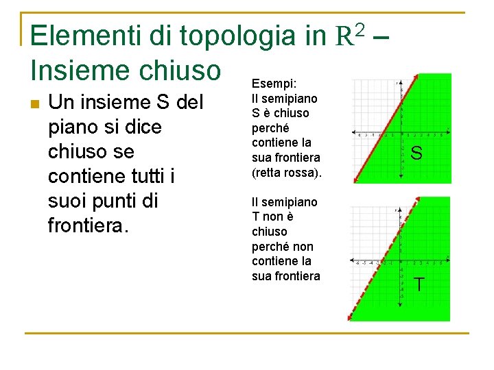 Elementi di topologia in R 2 – Insieme chiuso Esempi: n Un insieme S