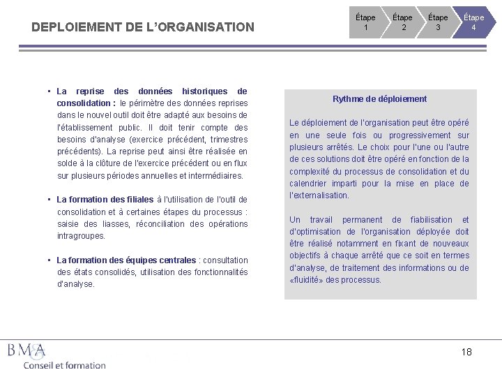 DEPLOIEMENT DE L’ORGANISATION • La reprise des données historiques de consolidation : le périmètre