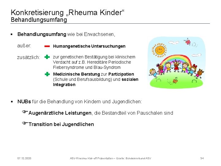 Konkretisierung „Rheuma Kinder“ Behandlungsumfang § Behandlungsumfang wie bei Erwachsenen, außer: Humangenetische Untersuchungen zusätzlich: zur