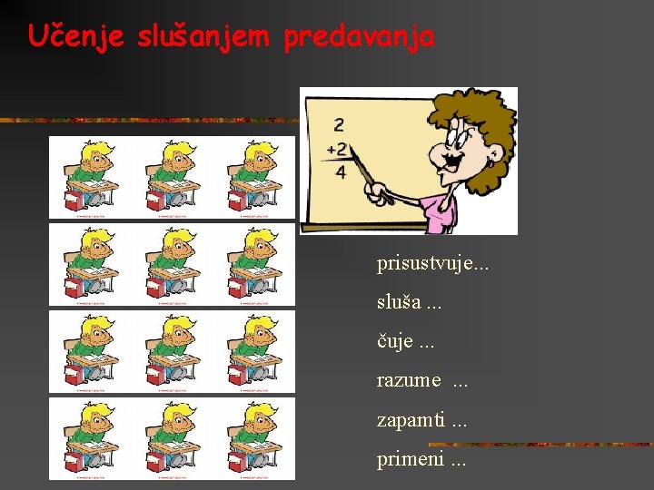 Učenje slušanjem predavanja prisustvuje. . . sluša. . . čuje. . . razume. .