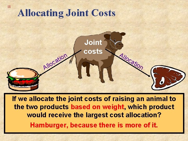 18 Allocating Joint Costs Al a c o l n tio Joint costs All