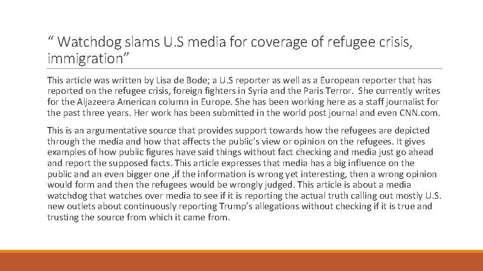“ Watchdog slams U. S media for coverage of refugee crisis, immigration” This article “ Watchdog slams U. S media for coverage of refugee crisis, immigration” This article