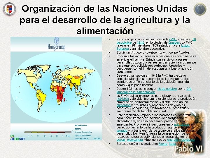 Organización de las Naciones Unidas para el desarrollo de la agricultura y la alimentación