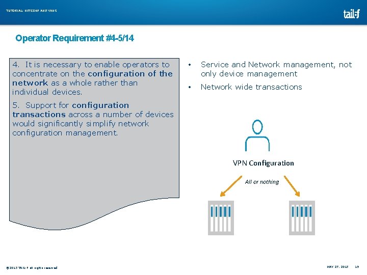 TUTORIAL: NETCONF AND YANG Operator Requirement #4 -5/14 4. It is necessary to enable TUTORIAL: NETCONF AND YANG Operator Requirement #4 -5/14 4. It is necessary to enable