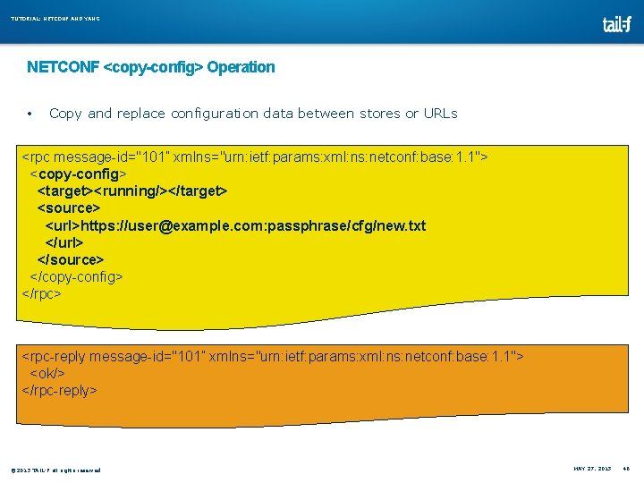 TUTORIAL: NETCONF AND YANG NETCONF <copy-config> Operation • Copy and replace configuration data between TUTORIAL: NETCONF AND YANG NETCONF <copy-config> Operation • Copy and replace configuration data between