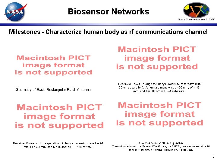 Biosensor Networks Milestones - Characterize human body as rf communications channel Geometry of Basic