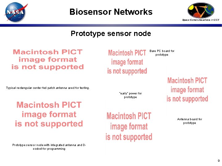 Biosensor Networks Prototype sensor node Bare PC board for prototype Typical rectangular center fed