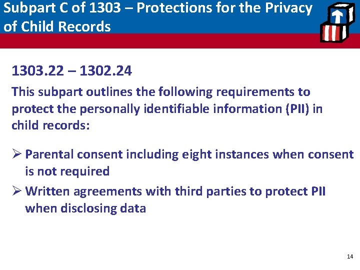 Subpart C of 1303 – Protections for the Privacy of Child Records 1303. 22