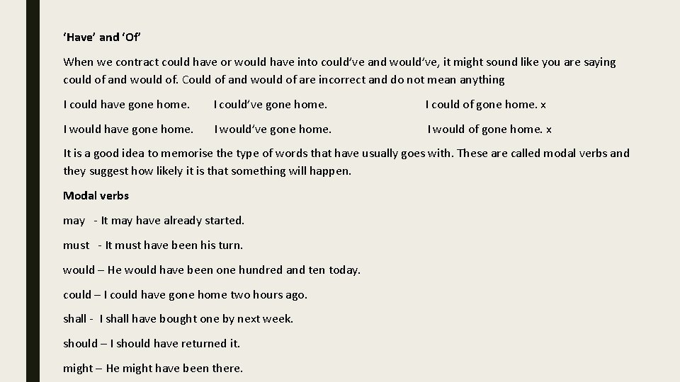 ‘Have’ and ‘Of’ When we contract could have or would have into could’ve and