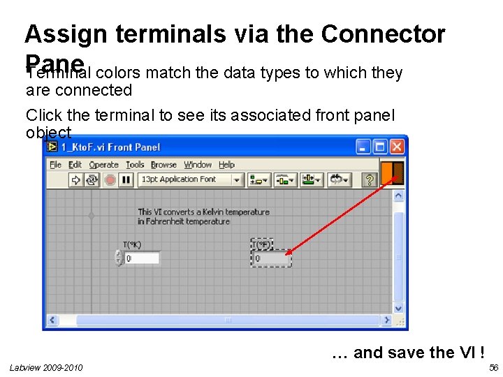 Assign terminals via the Connector Pane Terminal colors match the data types to which Assign terminals via the Connector Pane Terminal colors match the data types to which